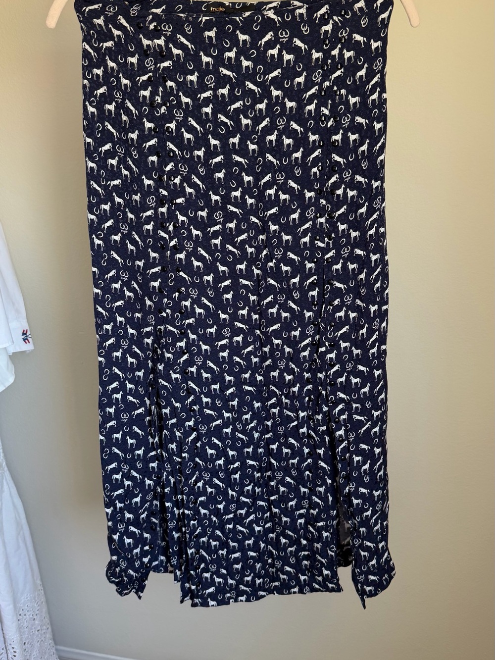 Maje Navy Blue Horse Print Midi/Maxi Skirt - Picture 4 of 9